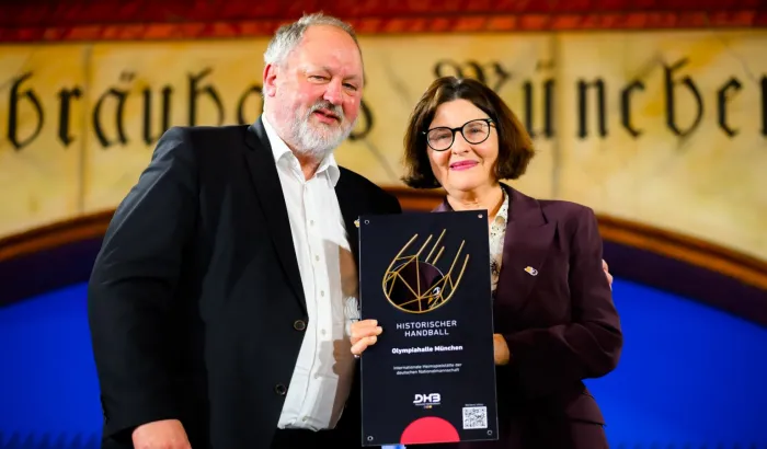 DHB-Präsident Andreas Michelmann und Olympiapark-Chefin Marion Schöne. - Foto: Marco Wolf