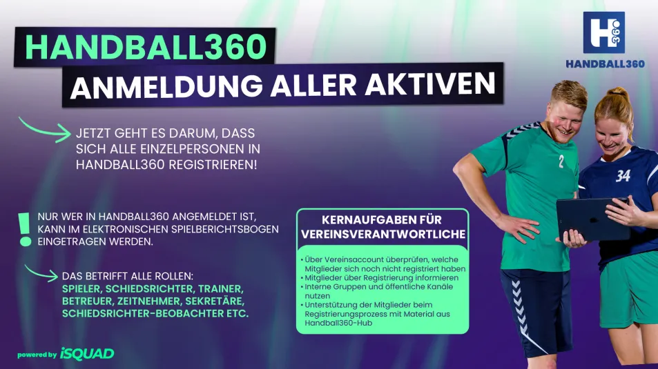 Bis zum Saisonstart müssen alle Aktiven in Handball360 registriert sein