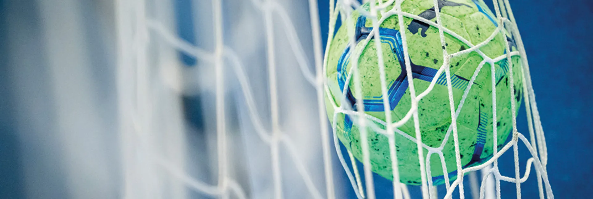 Ein Handball liegt im Netz